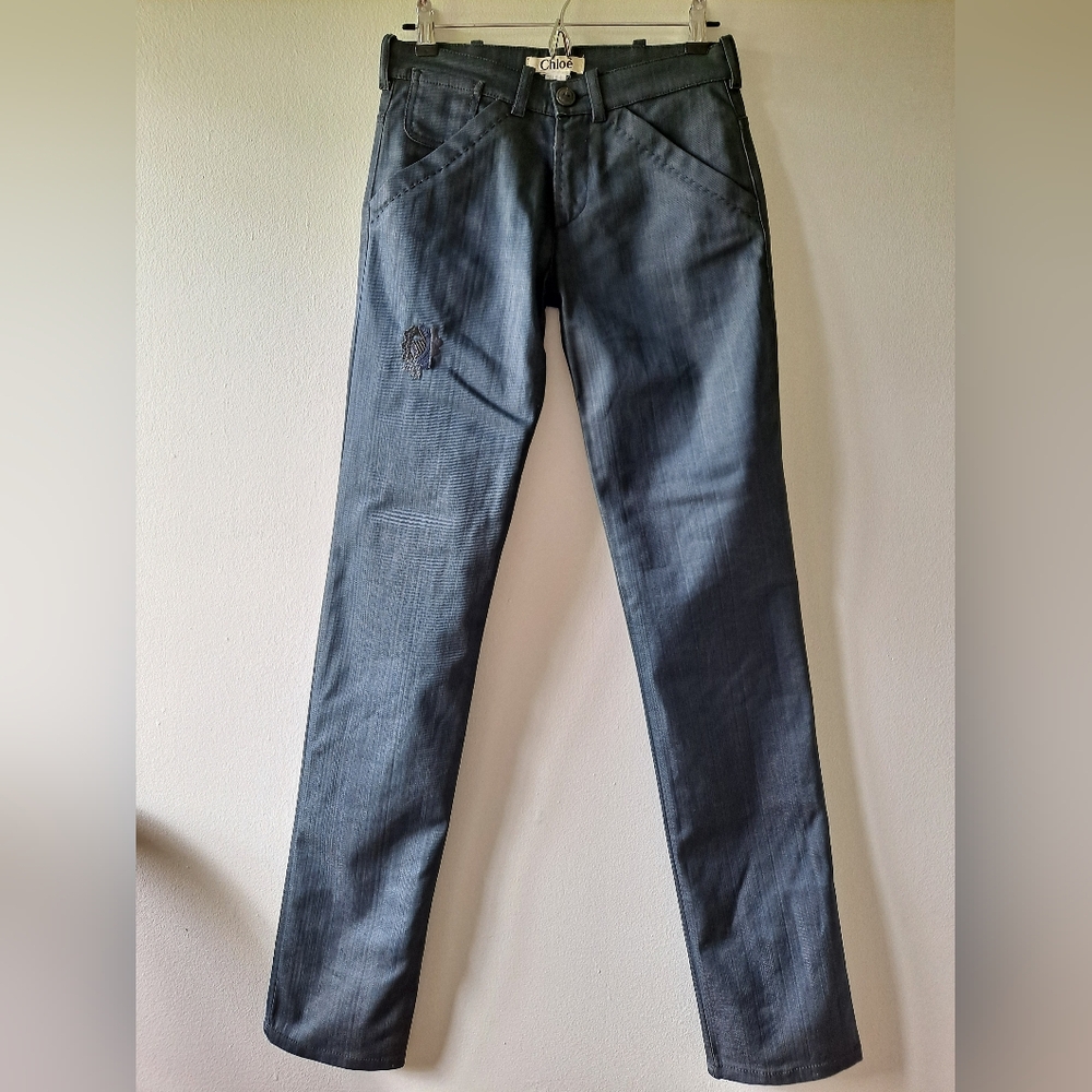 Chloe Waxed Jean. Straight Leg, Low Rise. Check Measurements For Size.